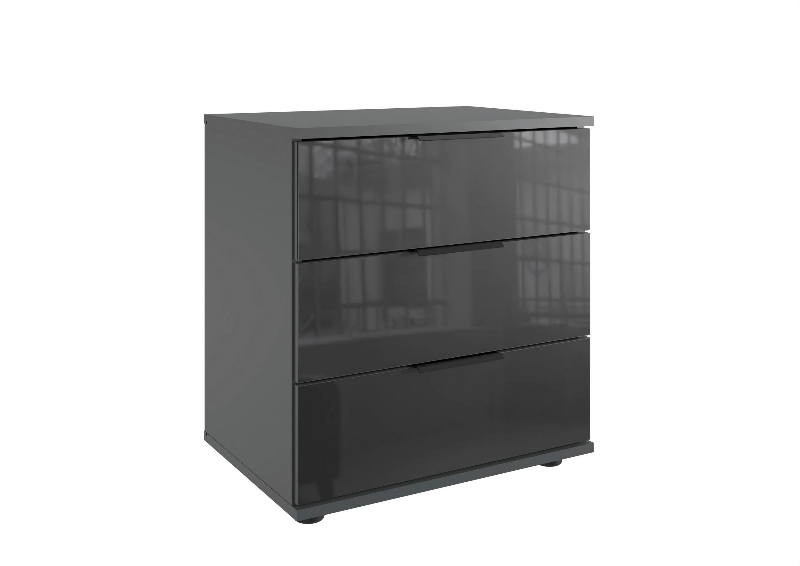 Noptieră, 52/58/38 cm, grafit, negru - grafit/negru, Modern, sticlă/metal (52/58/38cm)