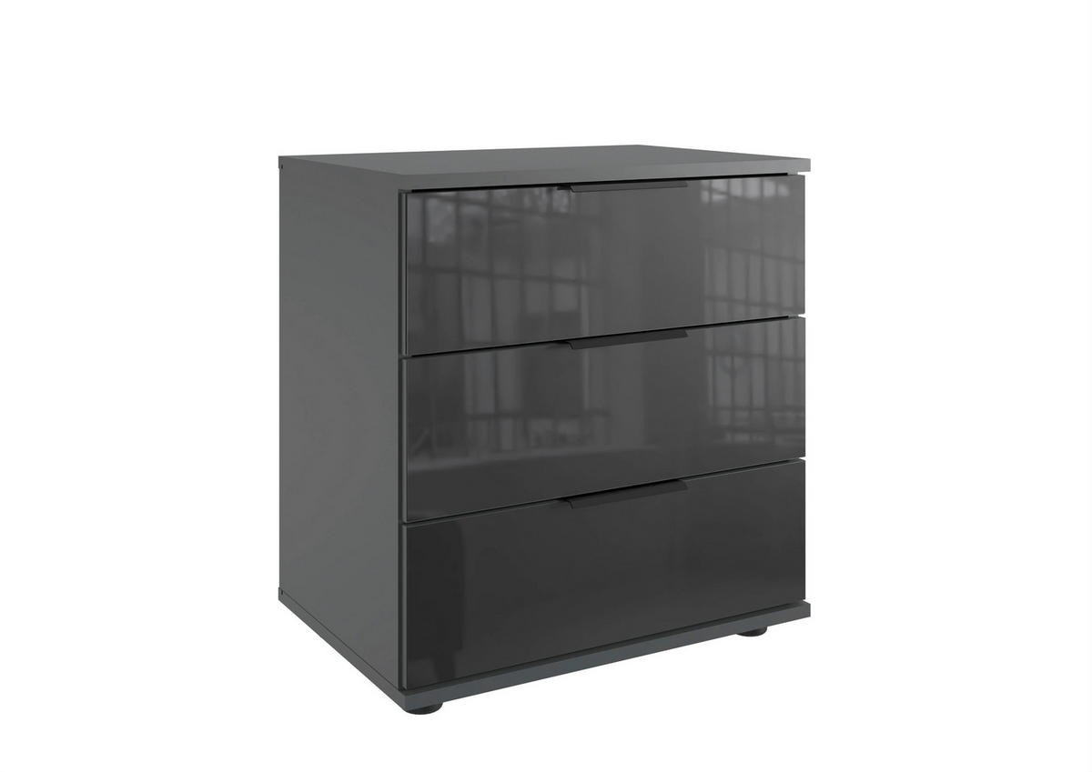 Noptieră, 52/58/38 cm, grafit, negru - grafit/negru, Modern, sticlă/metal (52/58/38cm)