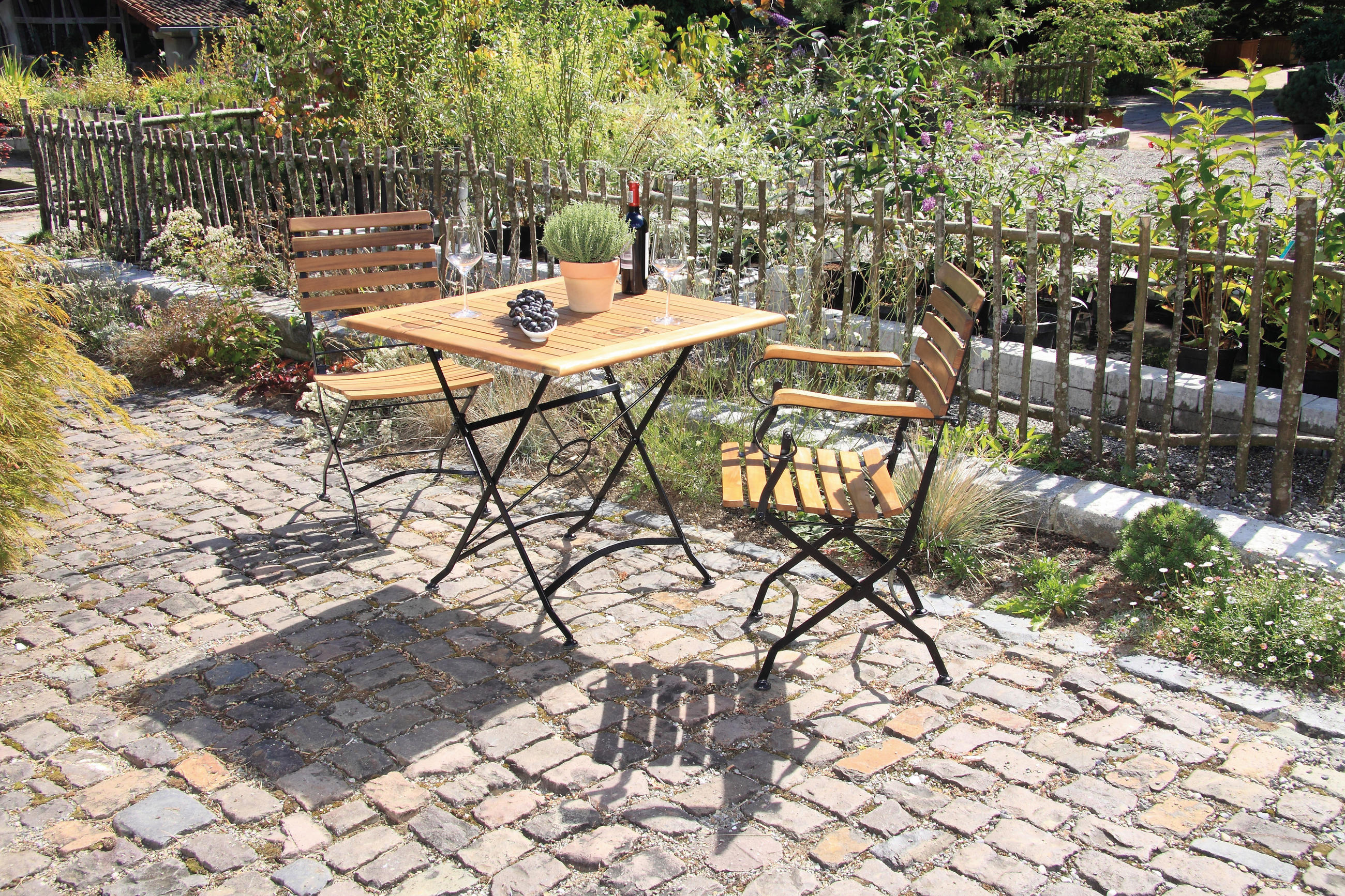 GARTENTISCHGRUPPE Akazie Eisen  - Anthrazit/Akaziefarben, Basics, Holz/Metall (80/75/80cm)