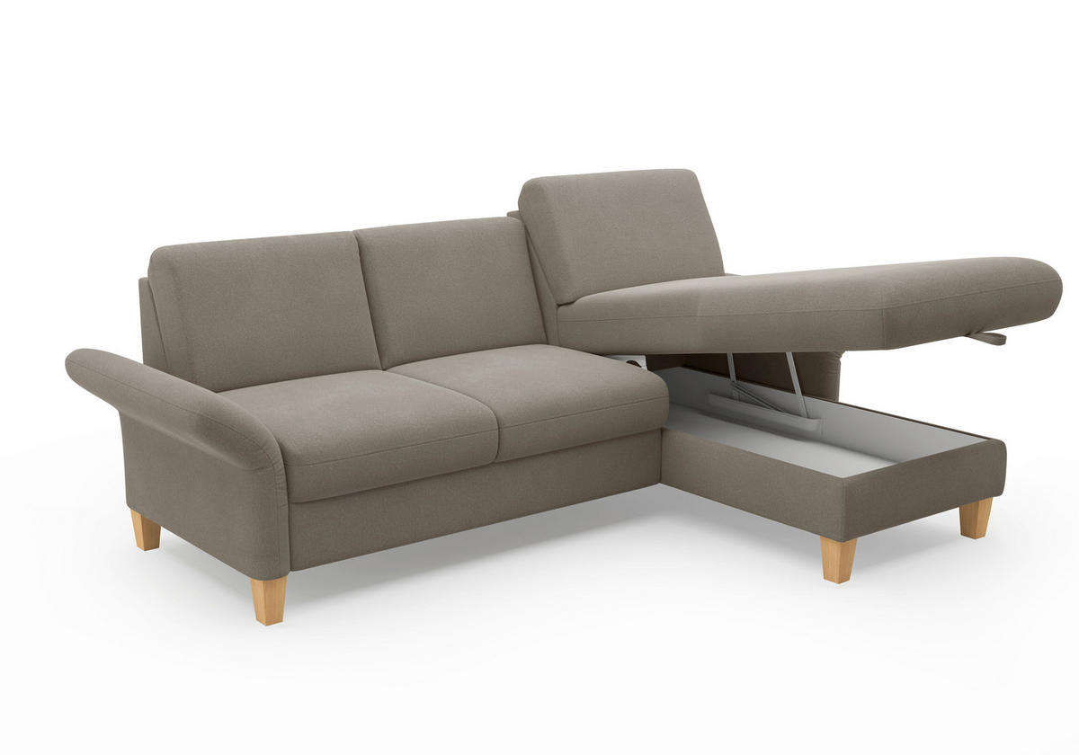 ECKSOFA ROCHELLE E Schlammfarben Flachgewebe  - Schlammfarben/Eichefarben, KONVENTIONELL, Holz/Textil (251/164cm) - Sit & More