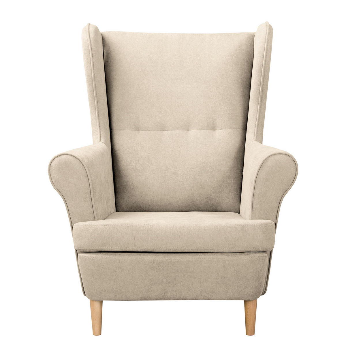 OHRENSESSEL in Mikrofaser Creme  - Creme/Naturfarben, Design, Holz/Textil (87/105/90cm) - Livetastic