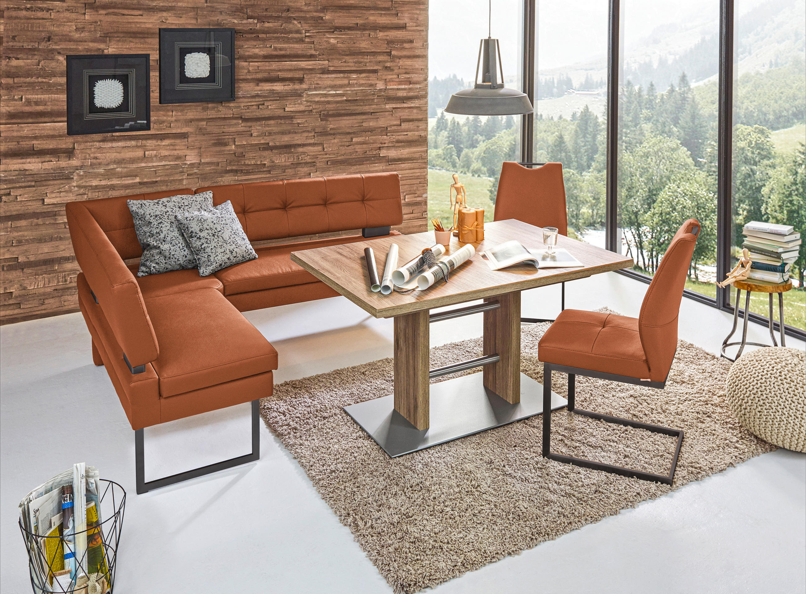 ECKBANK 158/200 cm  in Braun, Orange  - Schwarz/Braun, Design, Textil/Metall (158/200cm) - Dieter Knoll