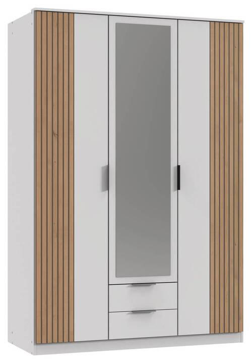 DREHTÜRENSCHRANK in Weiss, Eiche Artisan  - Weiss/Schwarz, Modern, Glas/Holzwerkstoff (135/199/58cm) - Boxxx