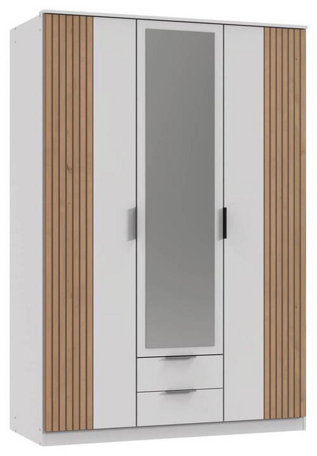 DREHTÜRENSCHRANK in Weiss, Eiche Artisan  - Weiss/Schwarz, Modern, Glas/Holzwerkstoff (135/199/58cm) - Boxxx