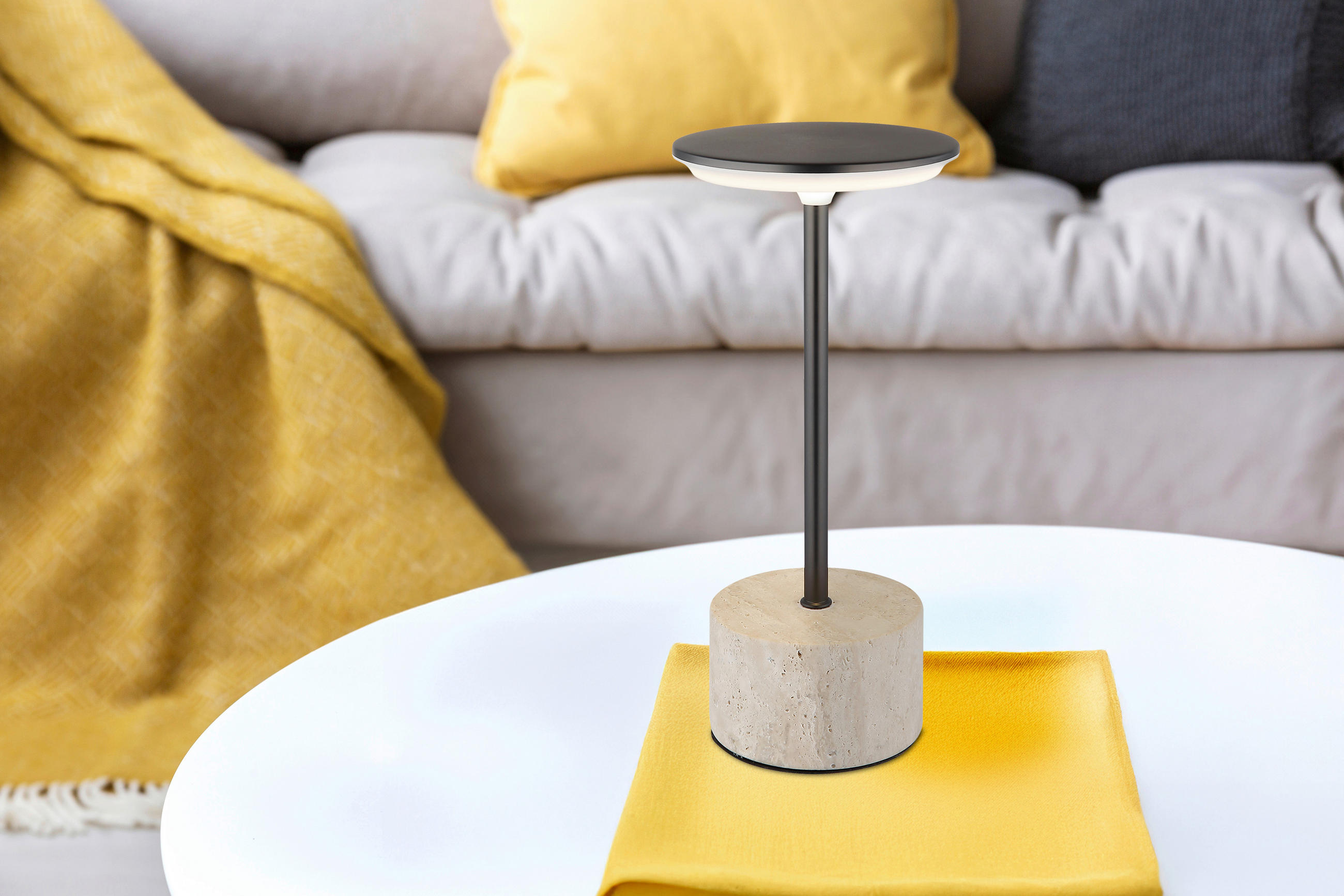 STOLNA PUNJIVA SVJETILJKA TRAVERTIN  - bijela/siva, Design, kamen/metal (12/27.6cm) - Globo