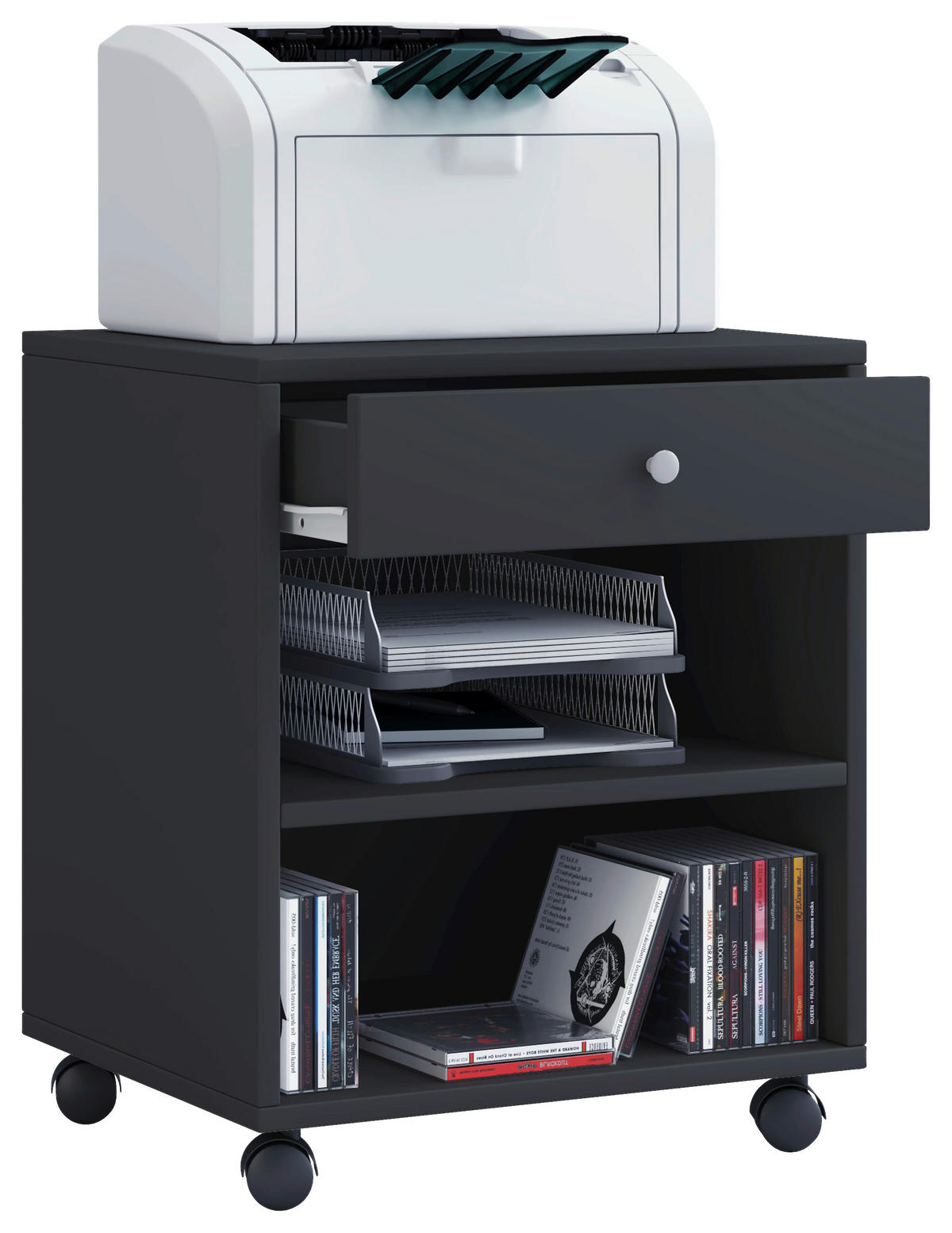ROLLCONTAINER Schwarz  - Silberfarben/Schwarz, Basics, Holzwerkstoff/Kunststoff (45/54/38cm) - MID.YOU