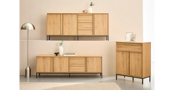 LOWBOARD - Eichefarben/Schwarz, Design, Holz/Holzwerkstoff (180/60,5/40cm) - Xora