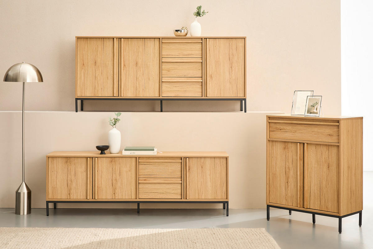 LOWBOARD WABI  in 180/60,5/40 cm  - Eichefarben/Schwarz, Design, Holz/Holzwerkstoff (180/60,5/40cm) - Xora