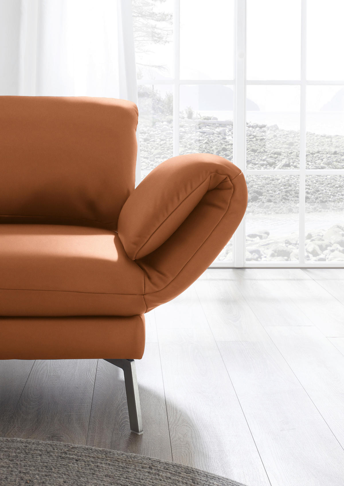 RÉCAMIERE in Echtleder Cognac  - Chromfarben/Cognac, Design, Leder/Metall (209/85-109/95-16cm) - Dieter Knoll