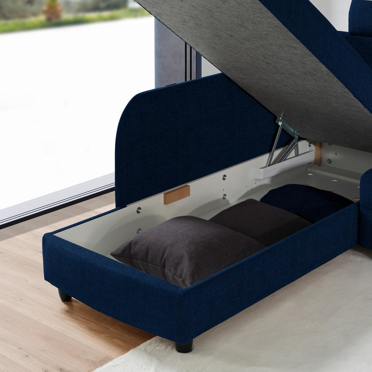 ECKSOFA in Chenille Dunkelblau  208/226 cm  - Schwarz/Dunkelblau, KONVENTIONELL, Textil (208/226cm) - Sedda