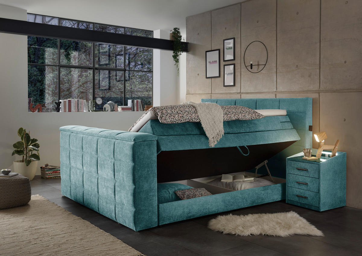BOXSPRINGBETT 180/200 cm  in Petrol  - Petrol, Konventionell, Textil (180/200cm) - Carryhome