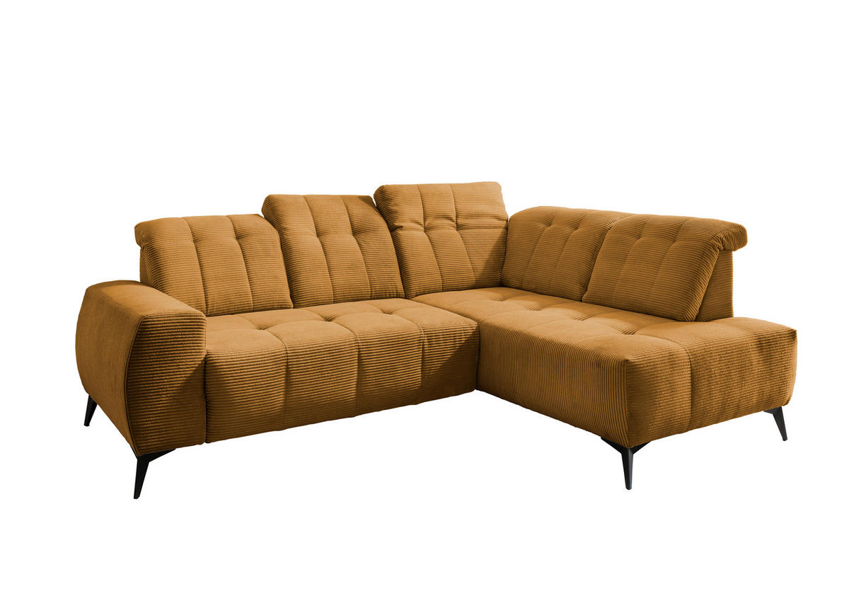 ECKSOFA Goldfarben Cord  - Goldfarben/Schwarz, MODERN, Textil/Metall (261/200cm) - Livetastic
