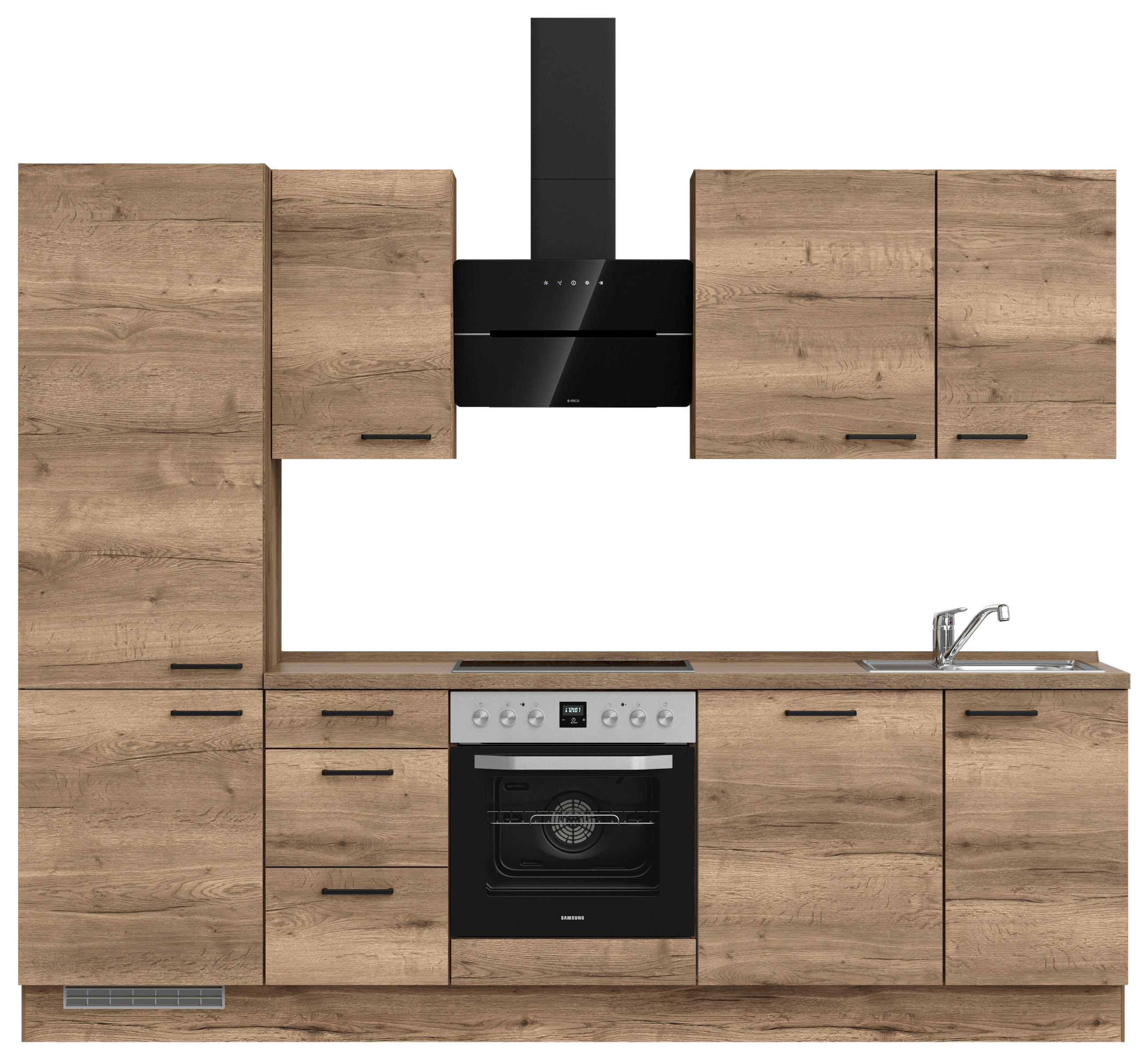 KÜCHENBLOCK 270 cm   in Eiche dunkel  - Eiche dunkel/Schwarz, MODERN, Holzwerkstoff/Metall (270cm) - Nobilia