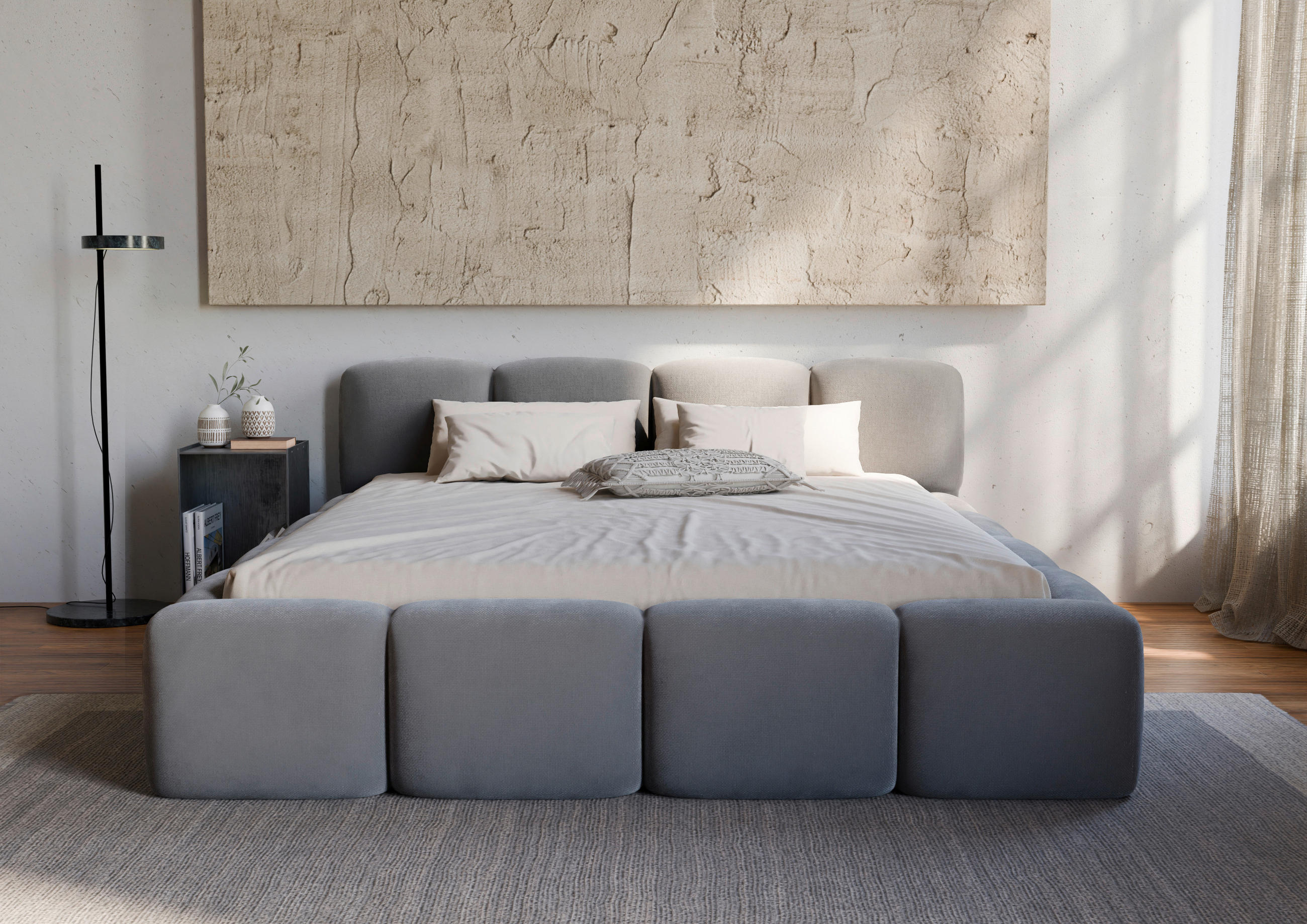 POLSTERBETT Cloudy Bettkasten, Lattenrost 200/200 cm  in Dunkelgrau  - Dunkelgrau/Schwarz, Design, Holz/Textil (200/200cm) - Boxxx