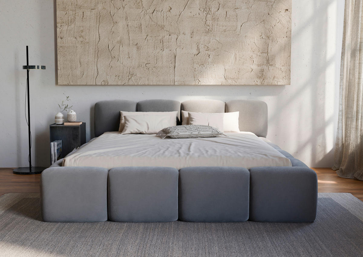POLSTERBETT Cloudy Bettkasten, Lattenrost 200/200 cm  in Dunkelgrau  - Dunkelgrau/Schwarz, Design, Holz/Textil (200/200cm) - Boxxx