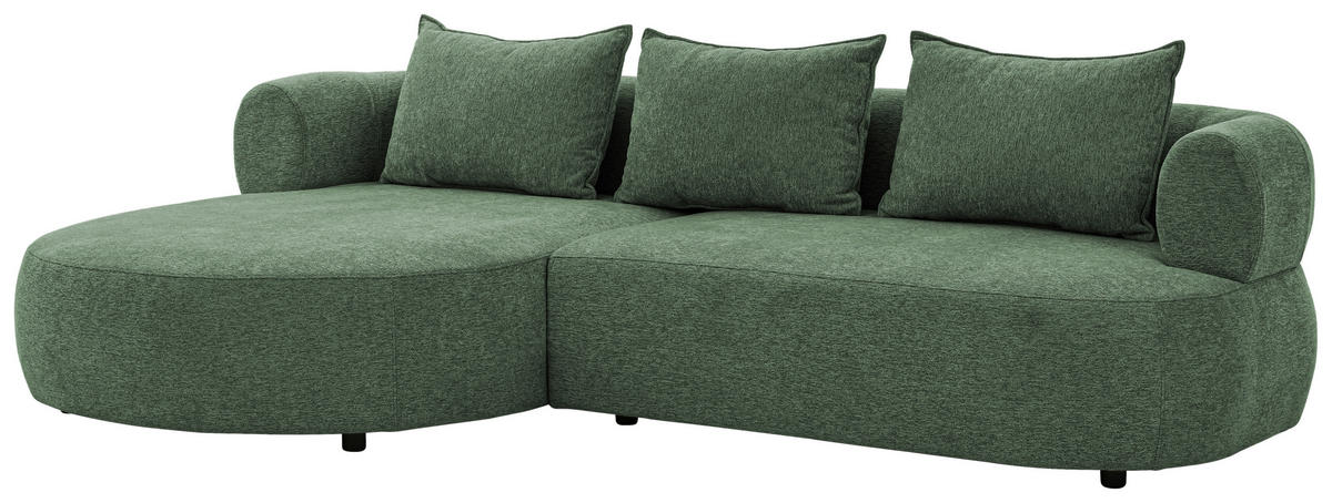 ECKSOFA in Chenille Grün  156/256 cm  - Schwarz/Grün, Design, Kunststoff/Textil (156/256cm) - Livetastic