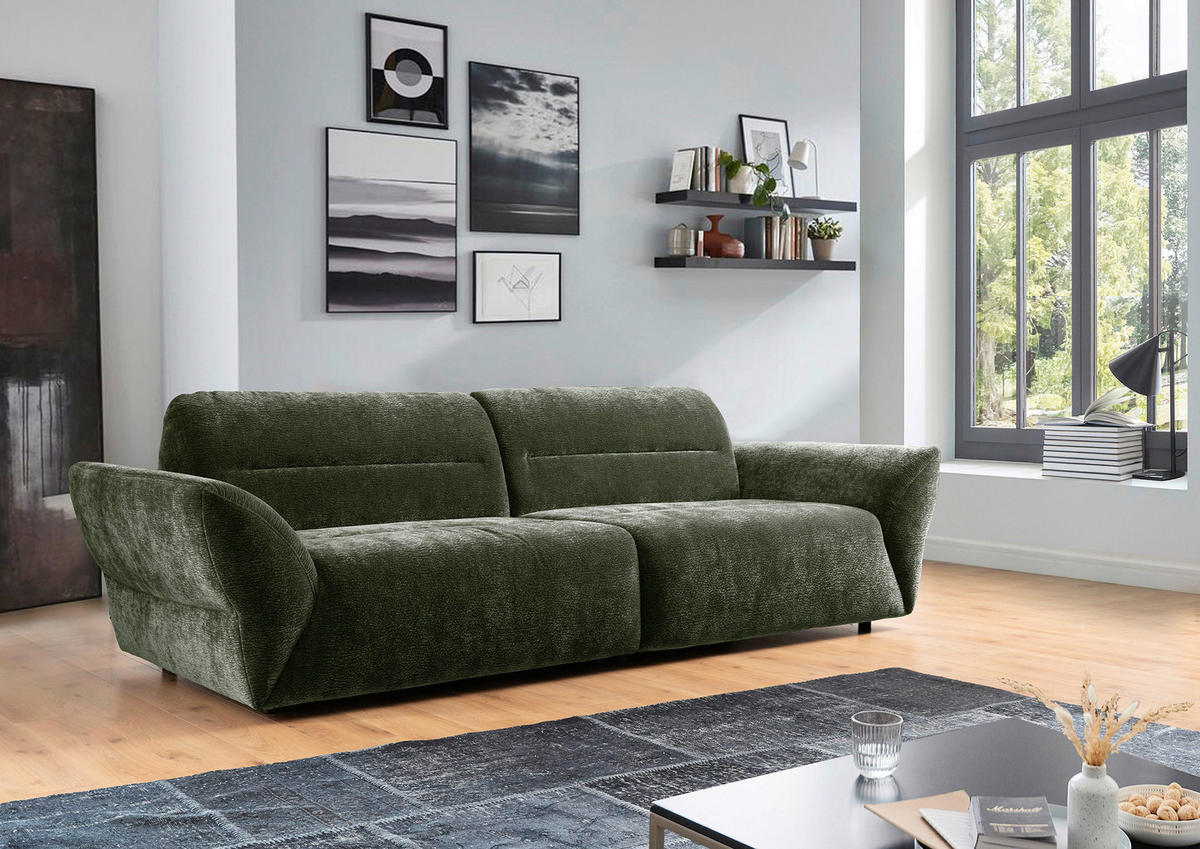 BIGSOFA in Chenille Olivgrün  - Schwarz/Olivgrün, Konventionell, Kunststoff/Textil (300/91/116cm) - Sit & More
