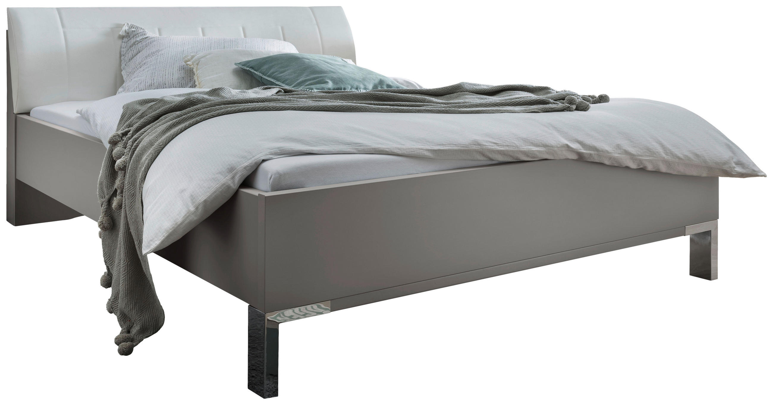 BETT 160/200 cm,  in Grau, Weiß,  - Chromfarben/Weiß, KONVENTIONELL, Textil/Metall (160/200cm) - Dieter Knoll