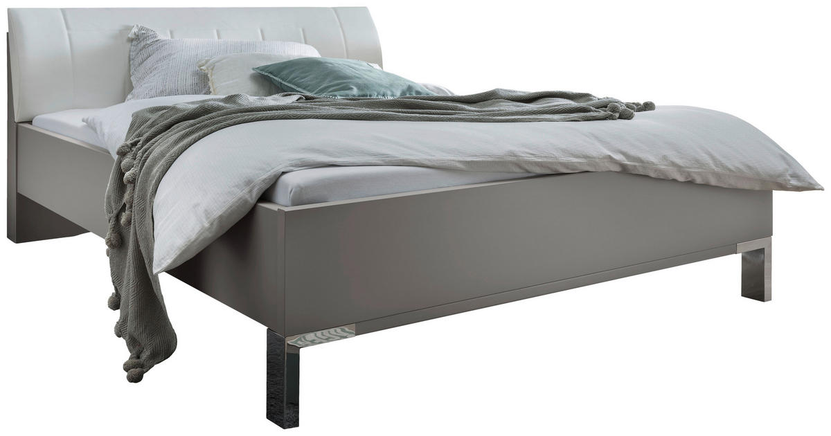 BETT 160/200 cm  in Grau, Weiß  - Chromfarben/Weiß, KONVENTIONELL, Holzwerkstoff/Textil (160/200cm) - Dieter Knoll