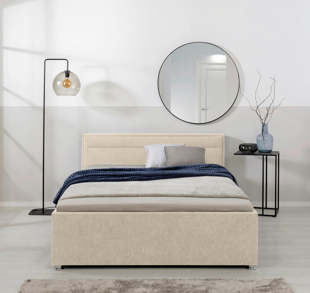 OBLAZINJENA POSTELJA 140 cm   x 200 cm  , les, kovina, umetna masa, tekstil bež  - bež, Moderno, kovina/umetna masa (140/200cm) - MID.YOU