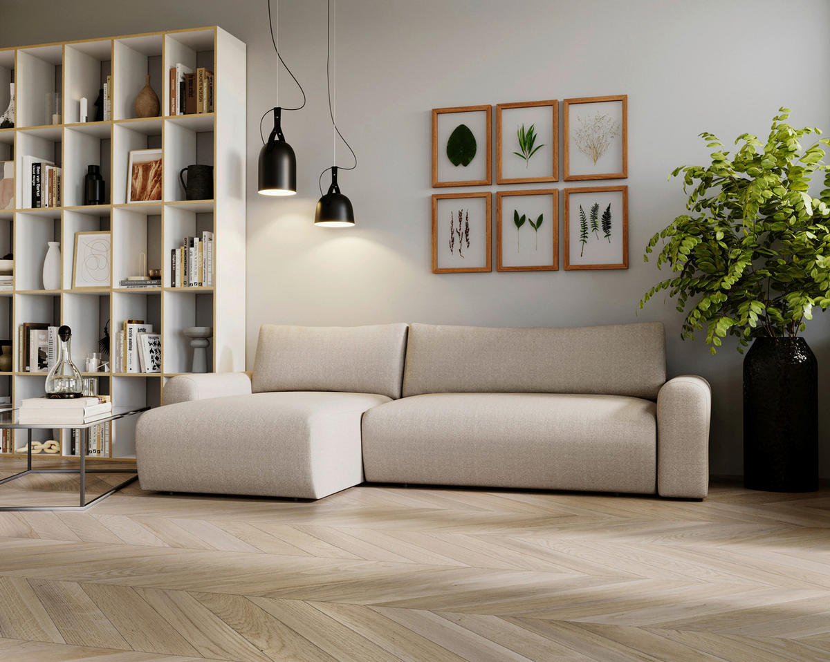 ECKSOFA Hellbraun  - Hellbraun/Creme, Design, Kunststoff/Textil (246/150cm) - Livetastic