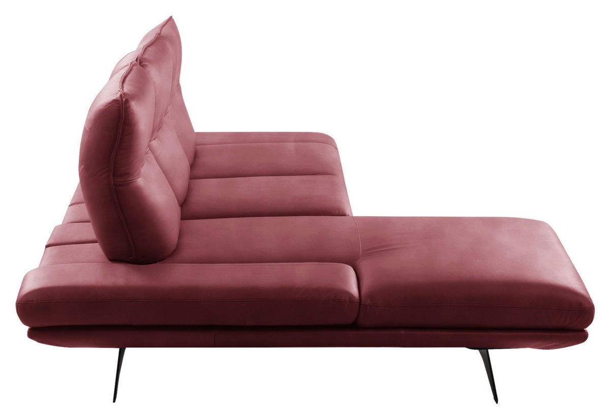 ECKSOFA Kirschrot Echtleder Armteilverstellung, Kopfteilverstellung, Sitztiefenverstellung  - Schwarz/Kirschrot, Design, Leder/Metall (180/291cm) - Celina Home