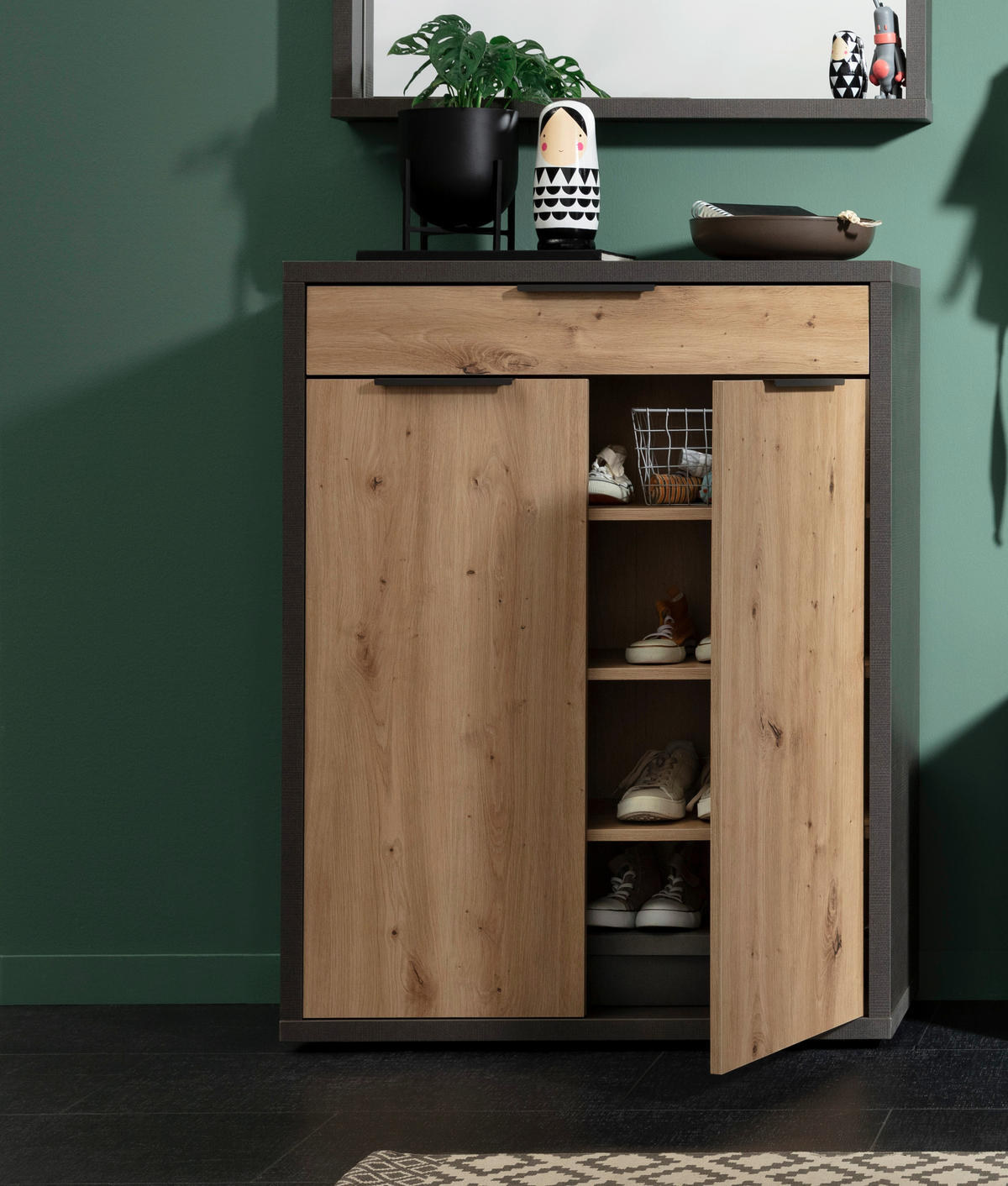 SCHUHSCHRANK Schieferfarben, Eiche Artisan  - Schieferfarben/Anthrazit, Design, Holzwerkstoff/Kunststoff (85,1/110,2/35,3cm) - Carryhome