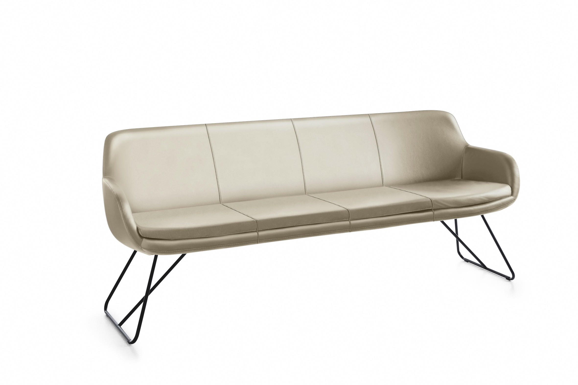 SITZBANK 220/87/65 cm Echtleder Sandfarben Metall  - Sandfarben/Schwarz, Design, Leder/Metall (220/87/65cm) - Musterring