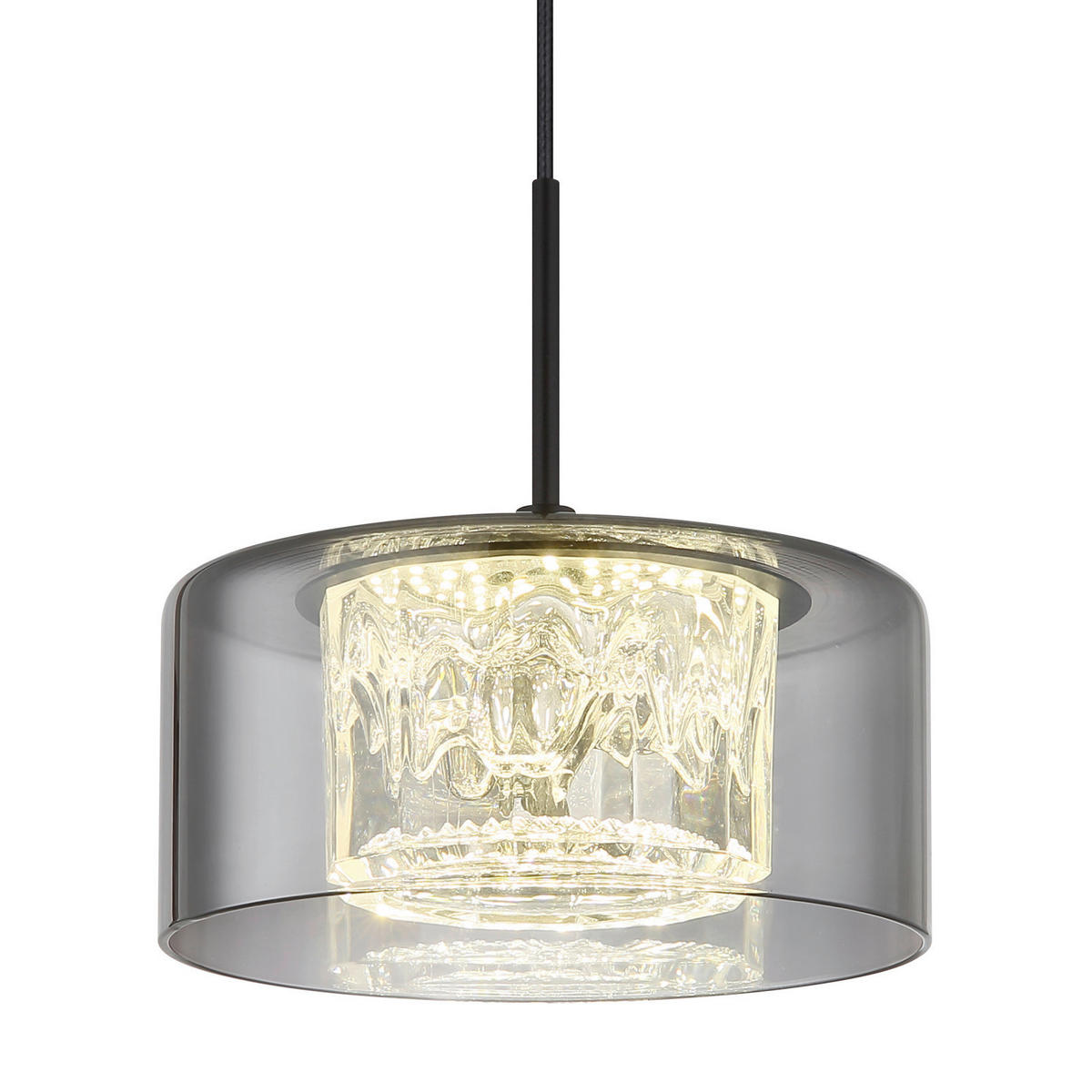 LED FÜGGŐLÁMPA 15/150 cm  - fekete/átlátszó, Basics, műanyag/Üveg (15/150cm)