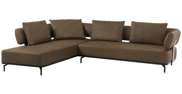 ECKSOFA in Echtleder Braun  - Schwarz/Braun, Design, Leder/Metall (237/302cm) - Dieter Knoll