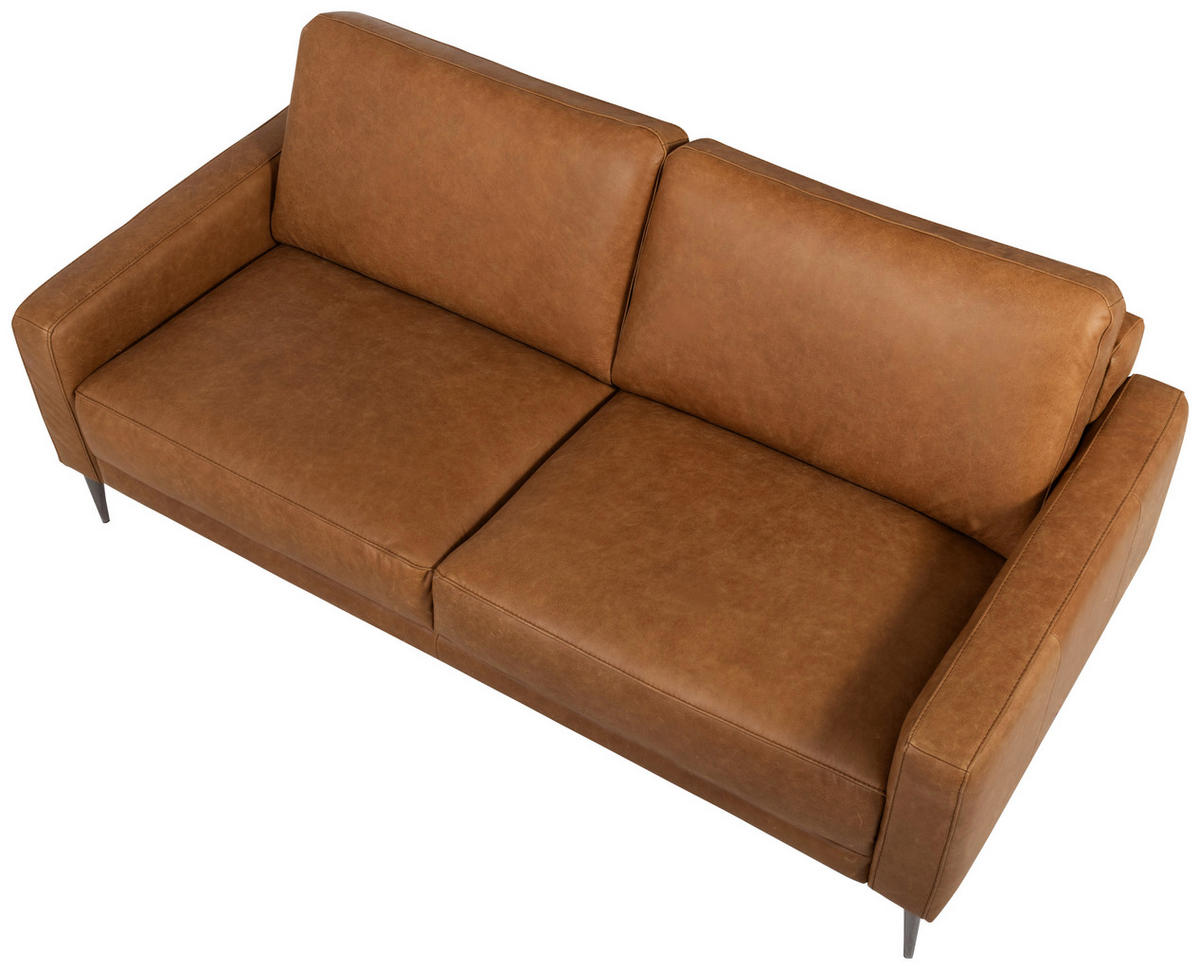 2-SITZER-SOFA SPRING Cognac Echtleder  - Cognac/Schwarzchrom, Design, Leder/Metall (157/85/92cm) - Livetastic
