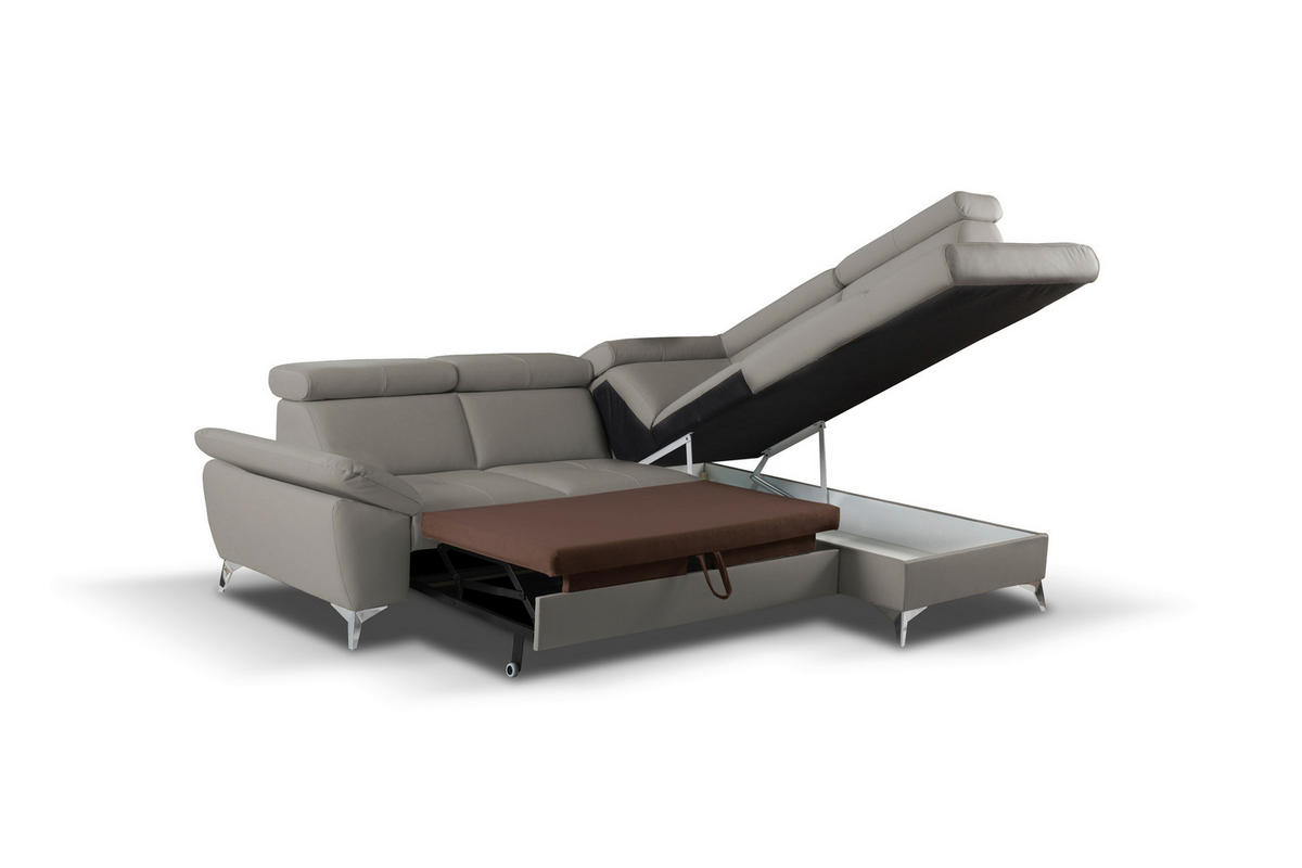 Colțar Extensibil, piele, nămol - nămol/culoare crom, metal/piele (252/197cm) - Celina