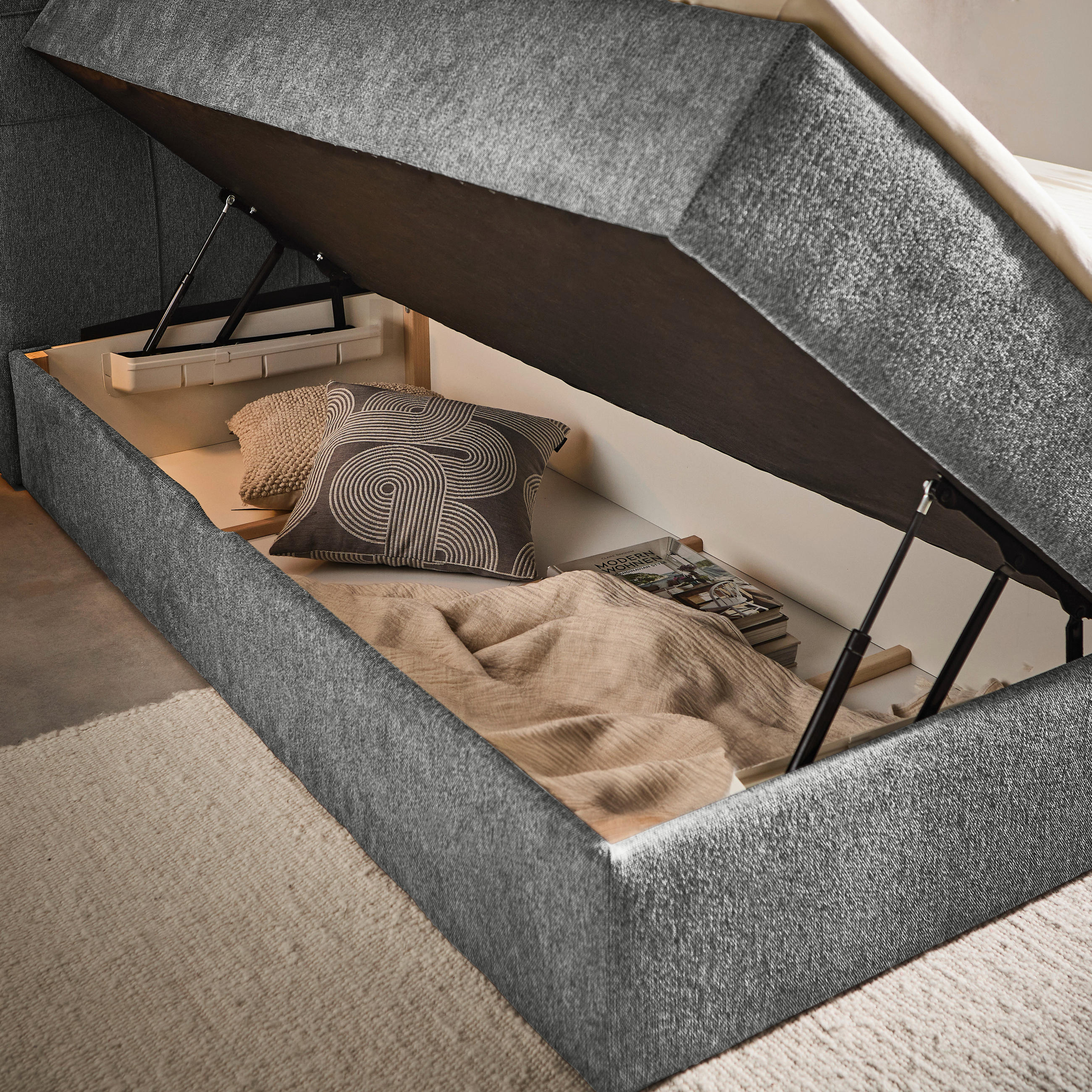 AMERICKÁ POSTEĽ, 180/200 cm, sivá - čierna/sivá, Konventionell, textil/plast (180/200cm) - Boxxx
