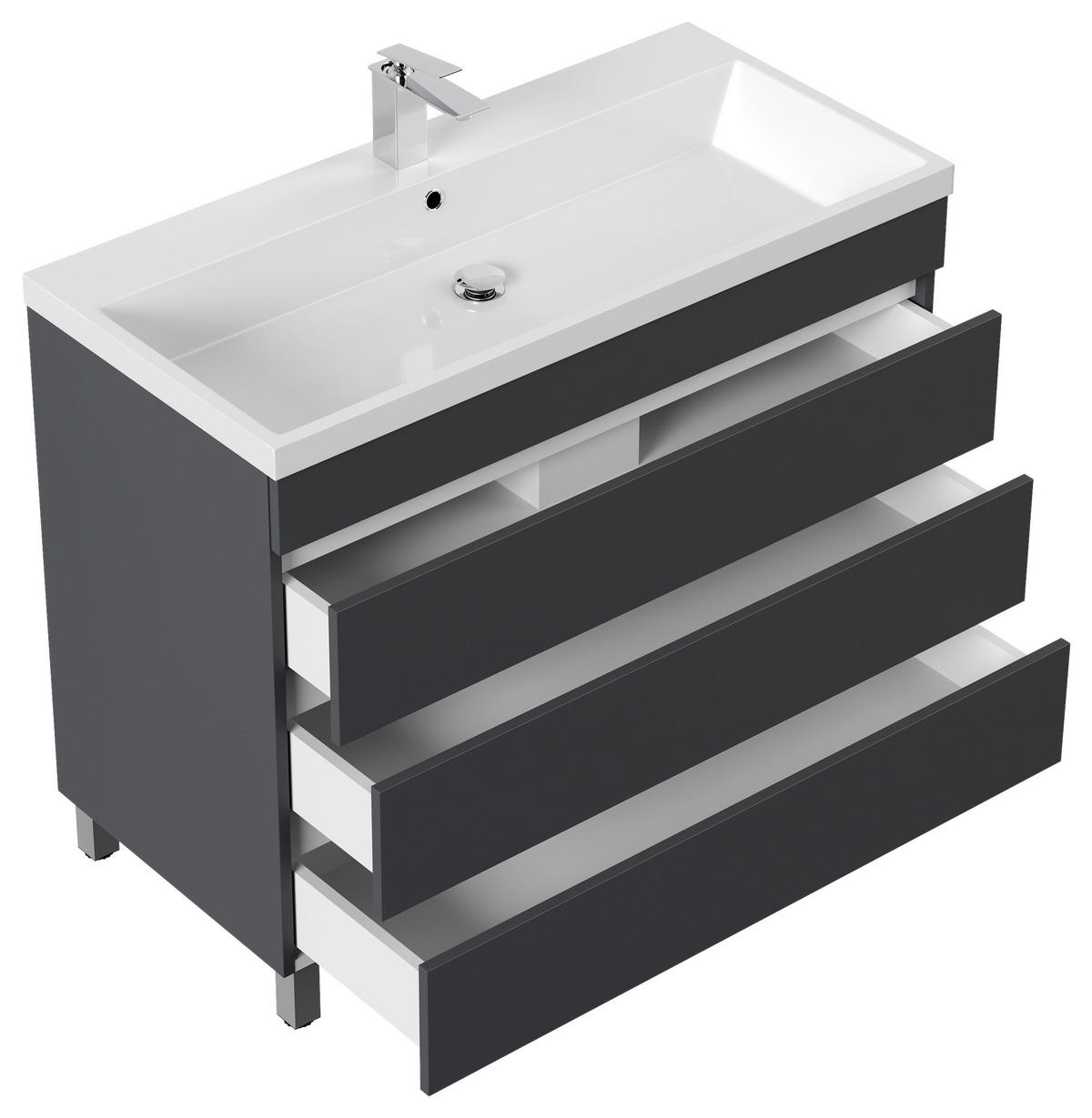 WASCHTISCHKOMBI 100 cm  - Graphitfarben/Weiß, Basics, Holzwerkstoff/Stein (100cm) - MID.YOU