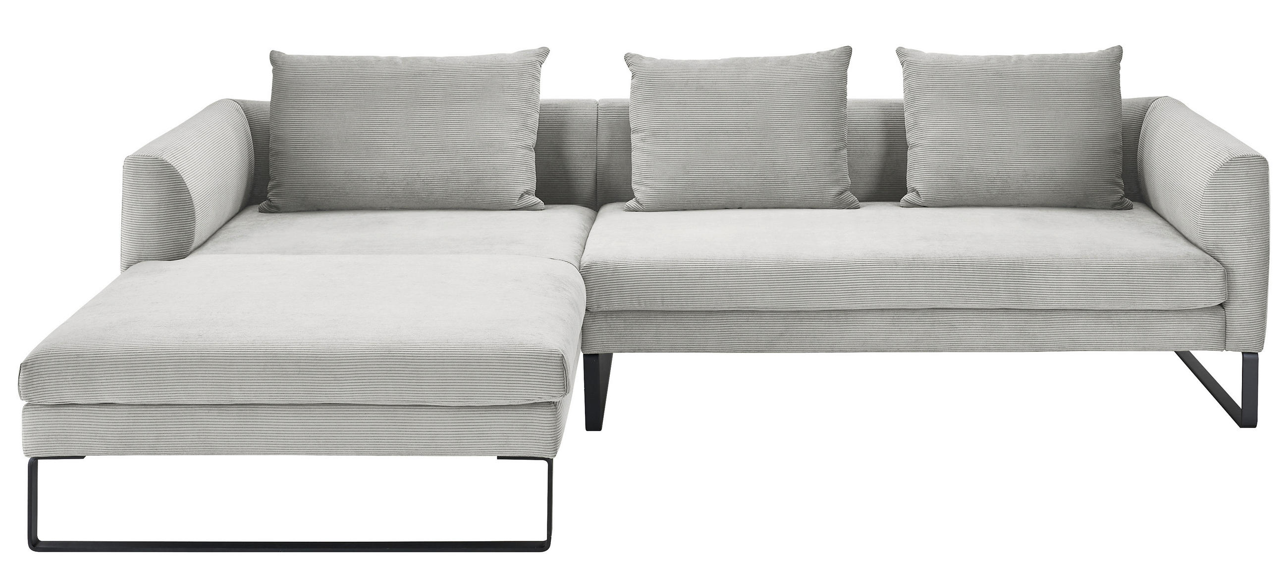 ECKSOFA Cord Grau  - Schwarz/Grau, Konventionell, Textil/Metall (178/284cm) - Hom`in
