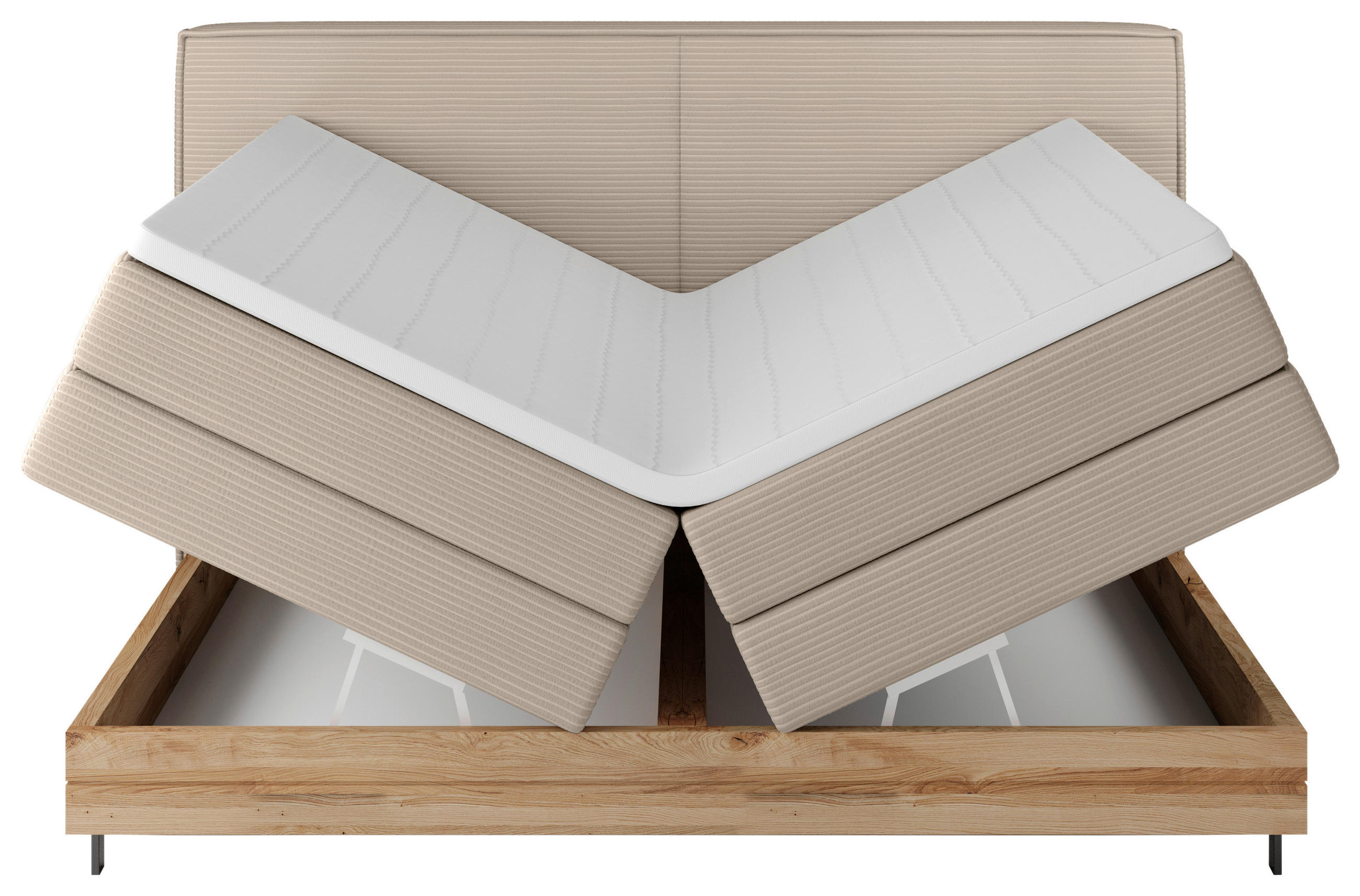 Thumbnail - Valnatura Boxspringbett, Champagner, Textil, Eiche, massiv, H2 + H3, 7-Zonen, Höhe ca. 17,5 cm, 160x200 cm, Fsc, Made in...