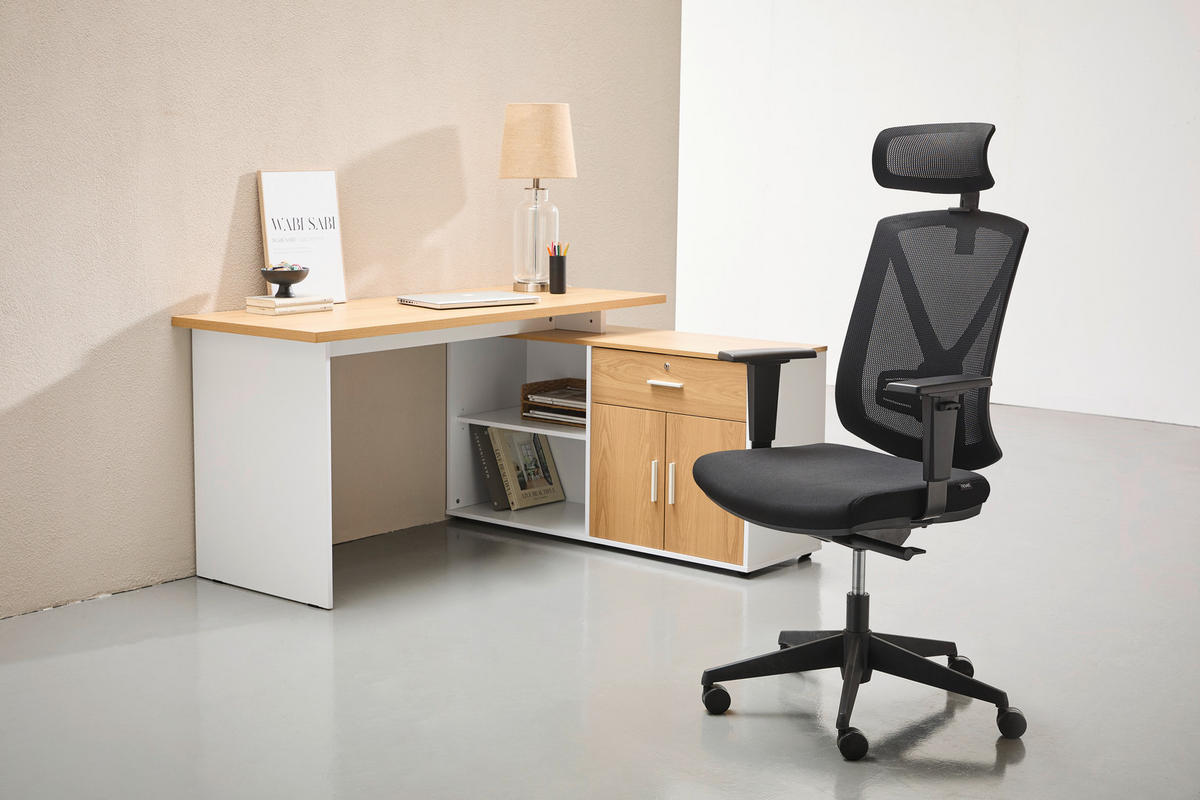 ECKSCHREIBTISCH 150/119/75 cm  in Weiß, Eiche Bianco  - Eiche Bianco/Silberfarben, Design, Holzwerkstoff/Kunststoff (150/119/75cm) - Xora