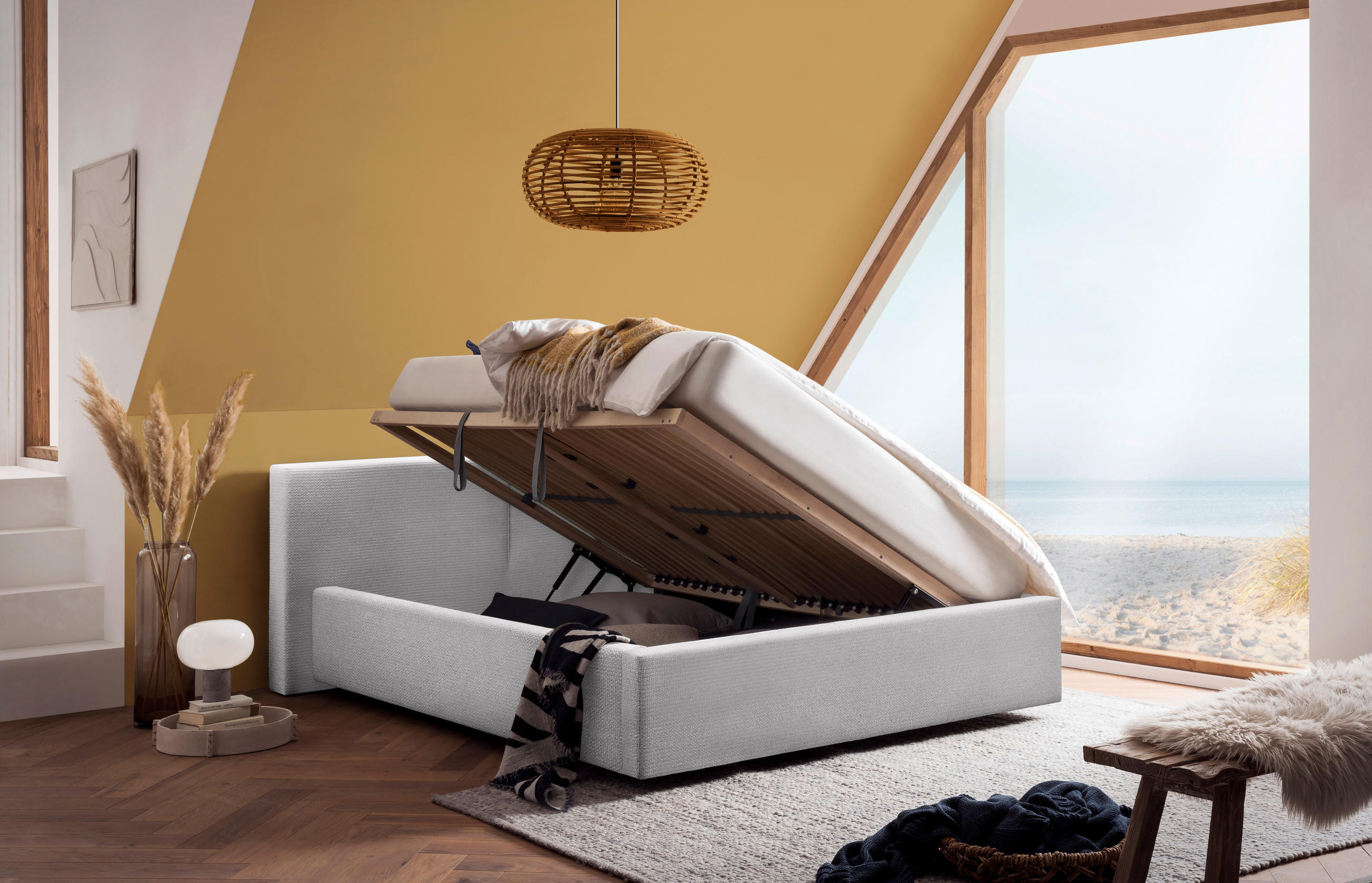 POLSTERBETT Lattenrost, Bettkasten 140/200 cm  in Hellgrau  - Hellgrau, Basics, Holz/Textil (140/200cm) - Boxxx