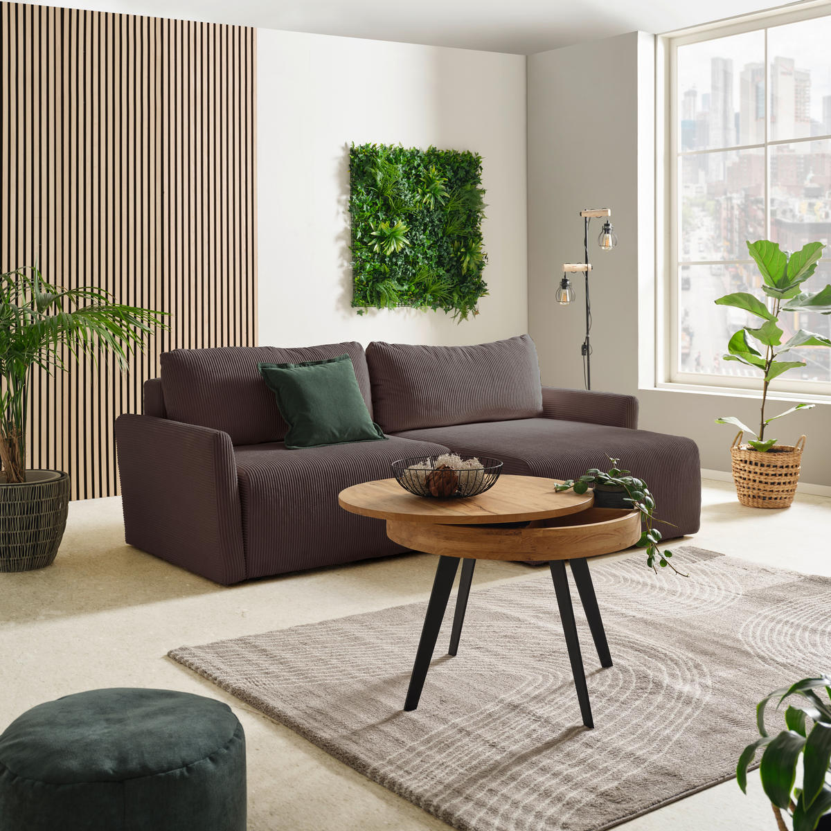 ECKSOFA Cord Braun  - Schwarz/Braun, Konventionell, Kunststoff/Textil (228/146cm) - MID.YOU