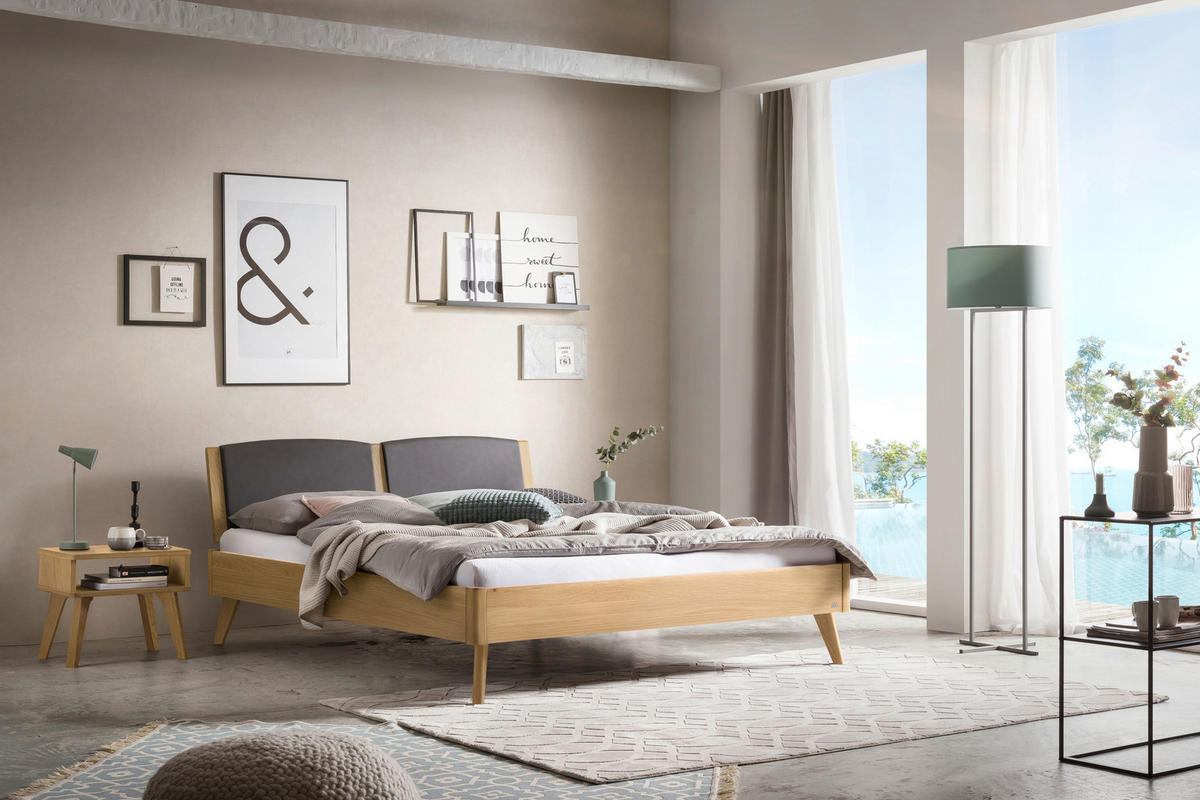 BETT 180/200 cm  in Eichefarben, Dunkelgrau  - Eichefarben/Dunkelgrau, KONVENTIONELL, Holz/Textil (180/200cm) - Hasena