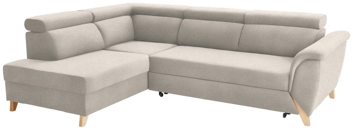 ECKSOFA in Bouclé Weiß  200/265 cm  - Naturfarben/Weiß, KONVENTIONELL, Holz/Textil (200/265cm) - Stylife