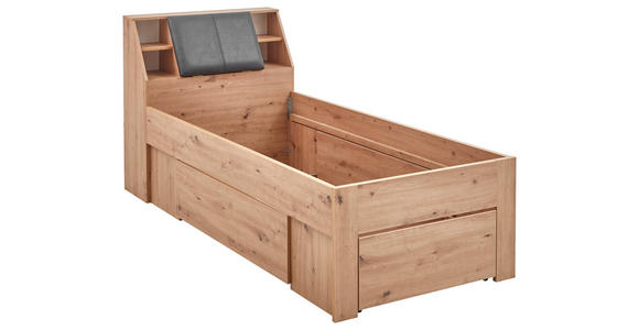 STAURAUMBETT 90/200 cm in Eiche Artisan - Eiche Artisan/Grau, KONVENTIONELL, Holzwerkstoff/Textil (90/200cm) - Carryhome