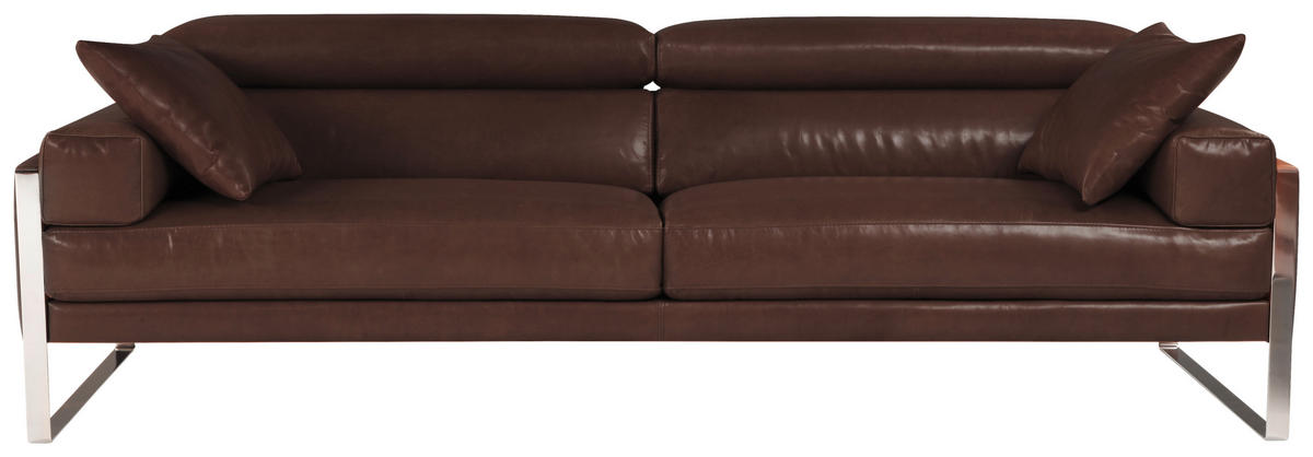 3-SITZER-SOFA  in Echtleder Dunkelbraun  - Chromfarben/Dunkelbraun, Design, Leder/Metall (222/67/105cm) - Calia Italia