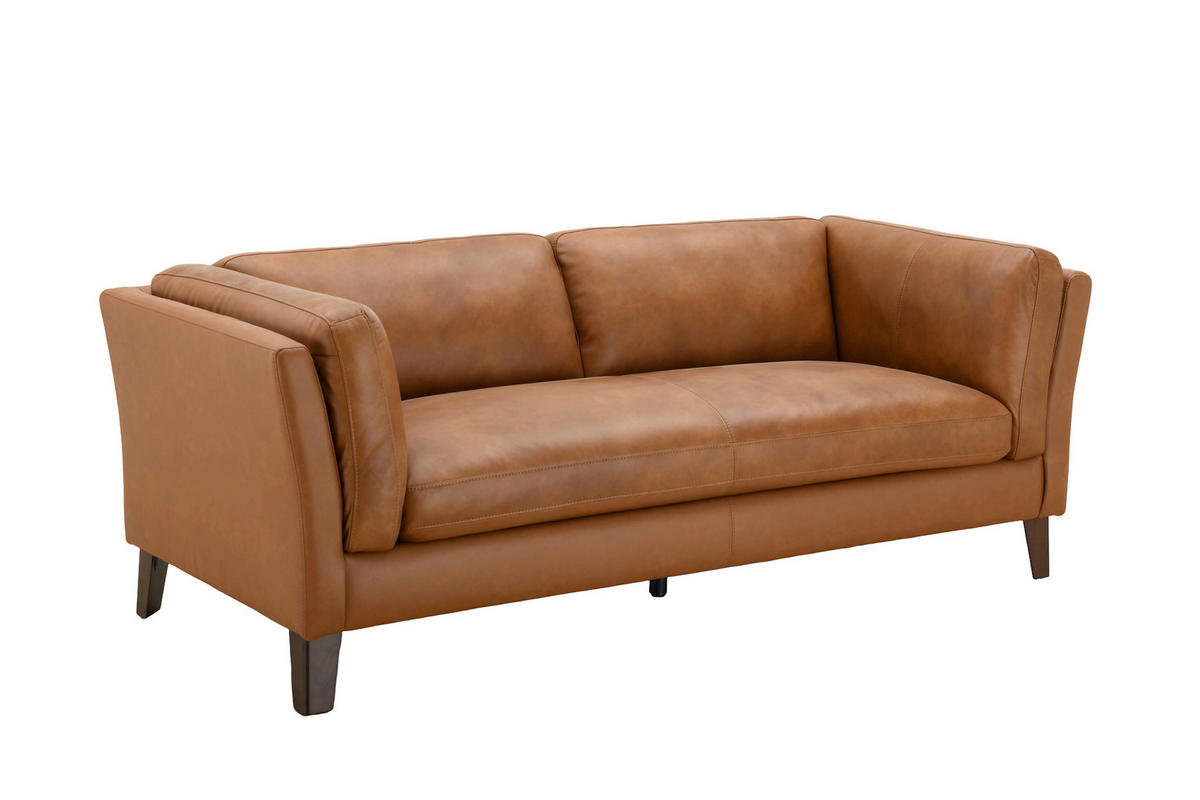 3-SITZER-SOFA SERA Echtleder Lederlook Cognac  - Cognac/Dunkelbraun, Design, Leder/Holz (190/72/88cm) - Livetastic