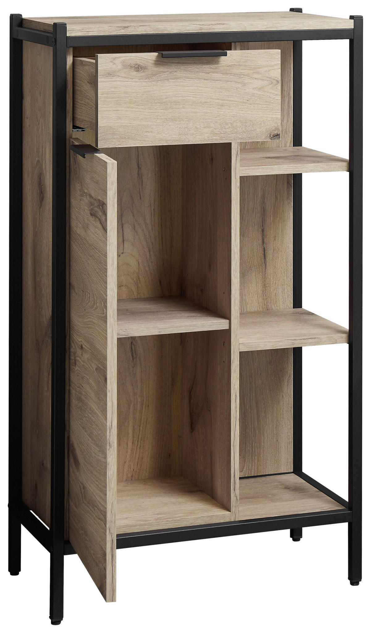 MIDISCHRANK 60/105/30 cm  - Eichefarben/Schwarz, KONVENTIONELL, Holzwerkstoff/Kunststoff (60/105/30cm) - home24