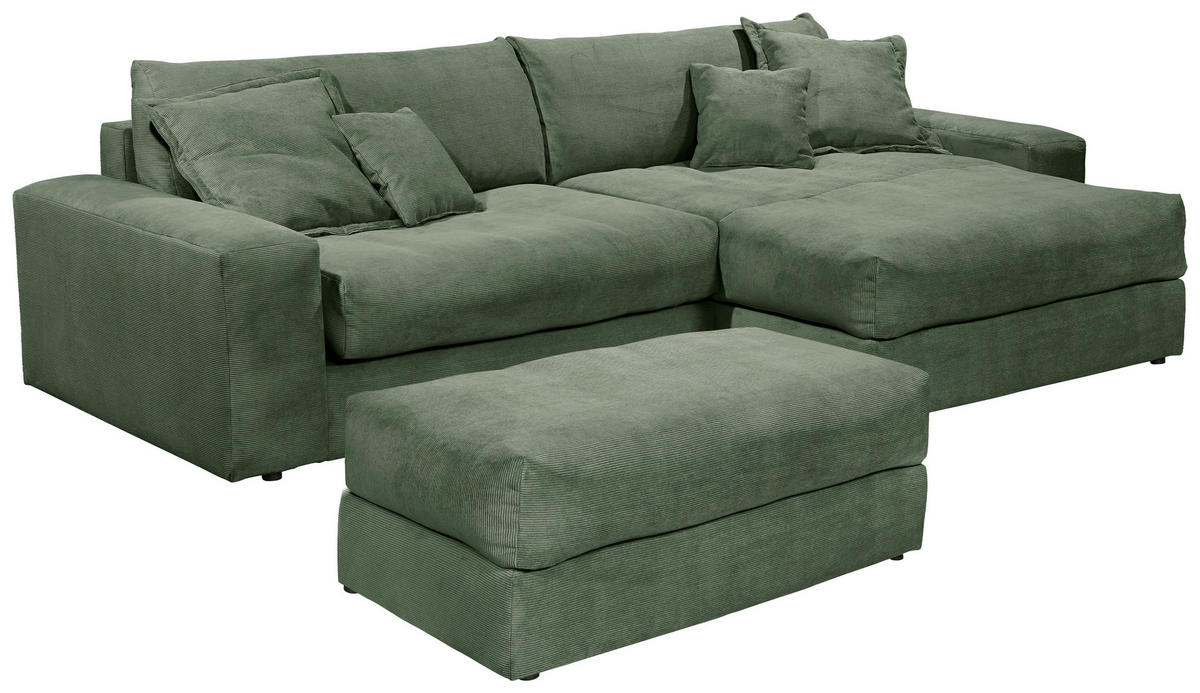 ECKSCHLAFSOFA  KAMIL Grün Cord  - Schwarz/Grün, MODERN, Kunststoff/Textil (180/297cm) - Livetastic