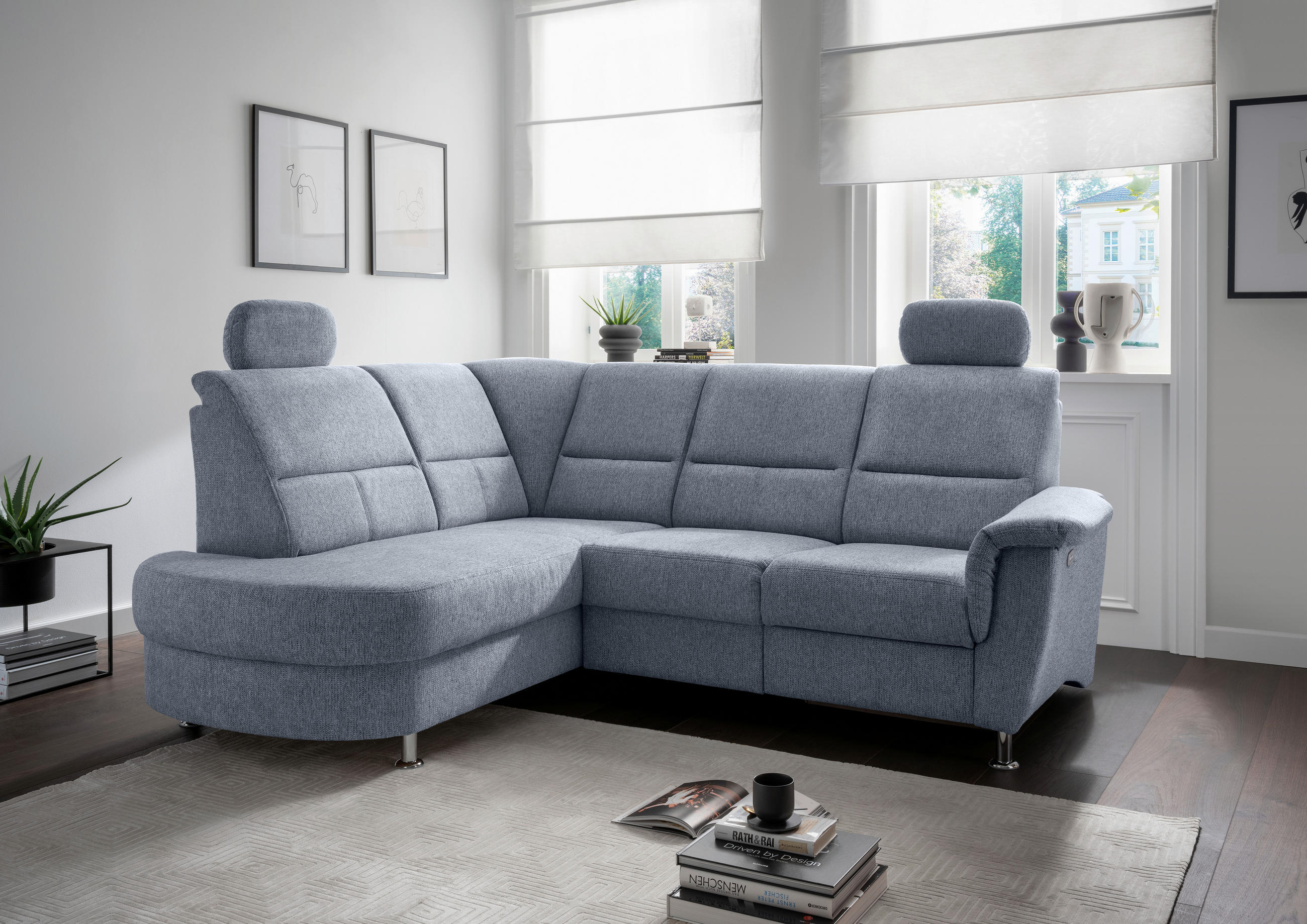 ECKSOFA in Chenille Hellblau  - Chromfarben/Hellblau, Konventionell, Textil/Metall (184/231cm) - Livetastic