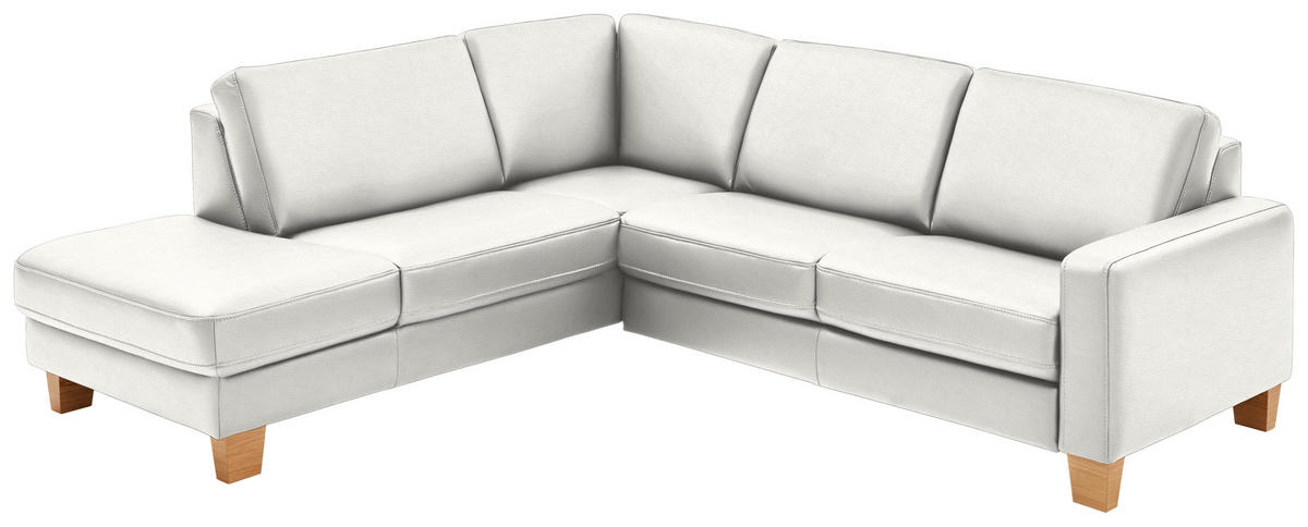 ECKSOFA in Echtleder Weiss  - Eiche Bianco/Weiss, Konventionell, Leder/Holz (235/257cm) - Valdera
