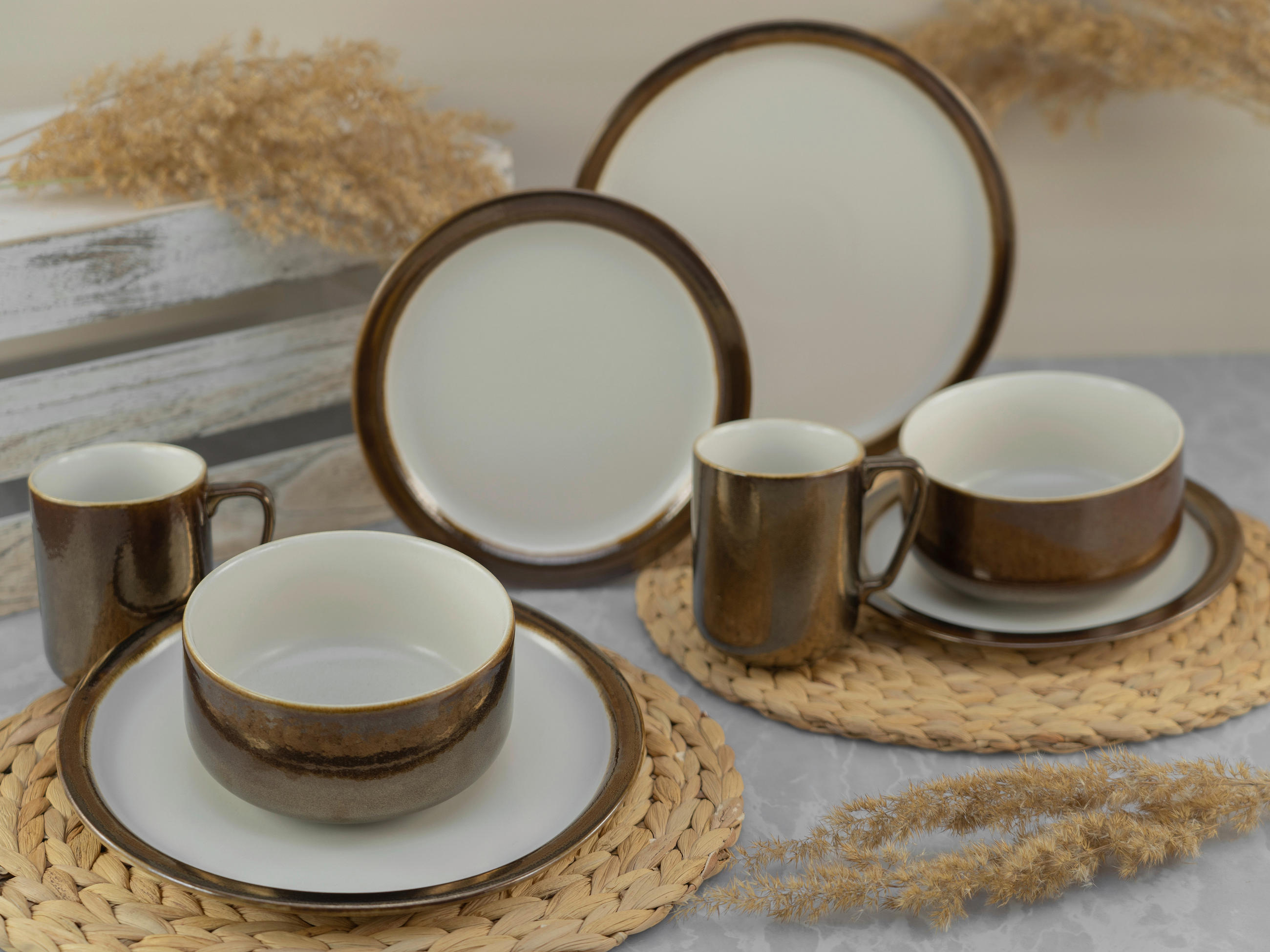 KOMBINOVANÁ SOUPRAVA, 8dílné, kamenina - bílá/barvy zlata, keramika (30/30/29cm) - Creatable