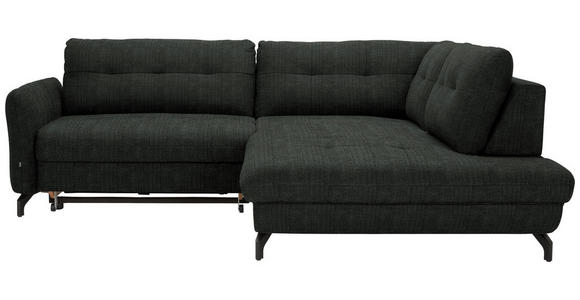 ECKSOFA in Flachgewebe, Leinenoptik Anthrazit  - Anthrazit/Schwarz, Design, Textil/Metall (247/208cm) - Xora